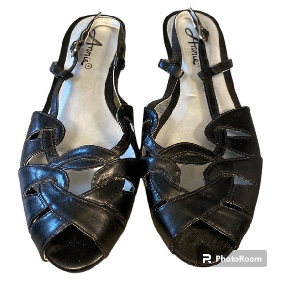 Annie Shoes, Peek Toe Low Wedge Heel, Slingback, Size 6.5-wide - Picture 1 of 4